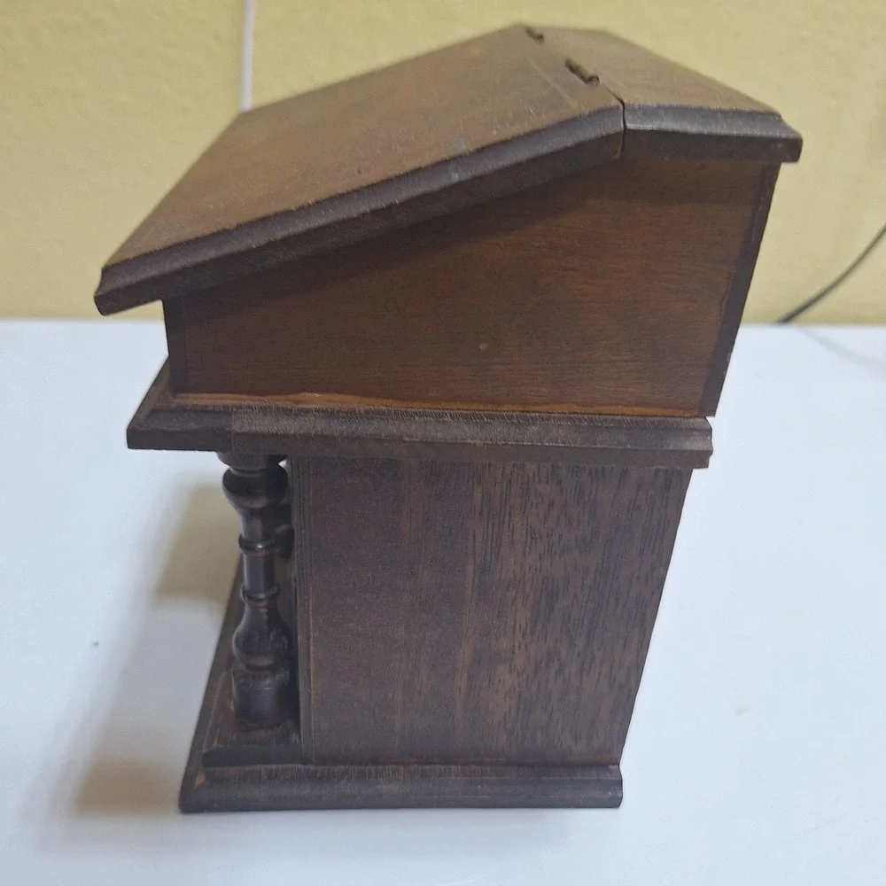 Vintage c.1970s Wooden Musical Jewelry Box Wind-Up Music Box 2 Drawers As-Is
